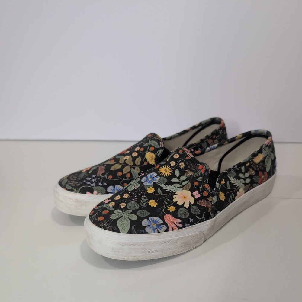 Keds x Rifle Paper Co Double Decker Floral Slip On Sneakers Black Womens 11W